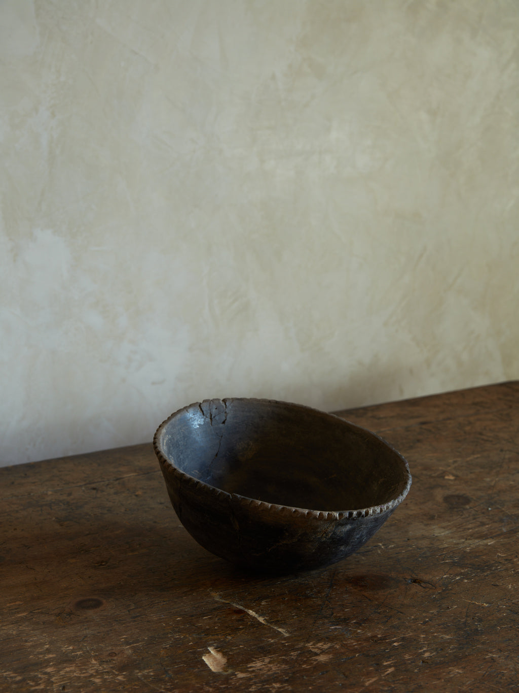 Antique Hand-Carved Wooden Bowl