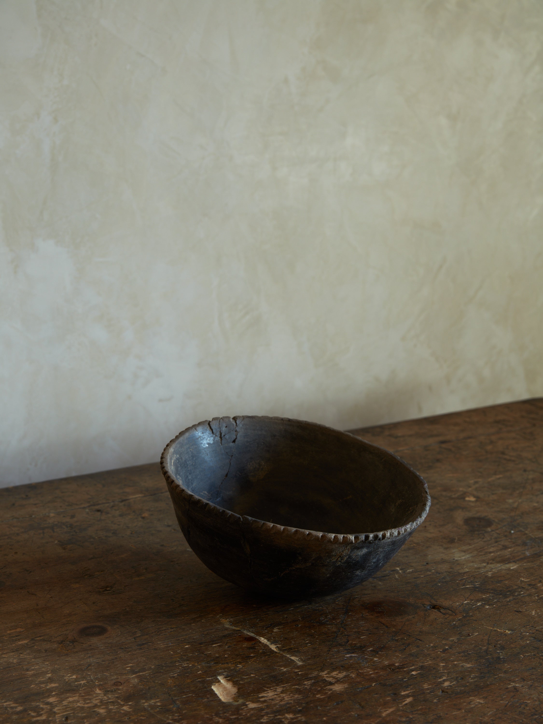 Antique Hand-Carved Wooden Bowl