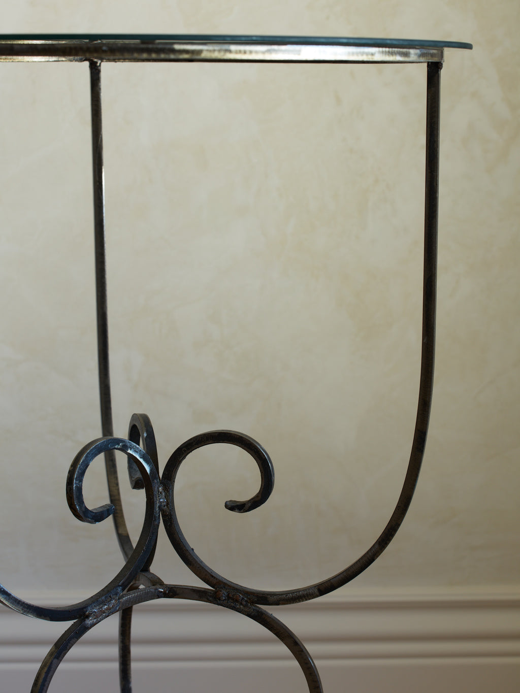Wrought Iron Side Table with Glass Top