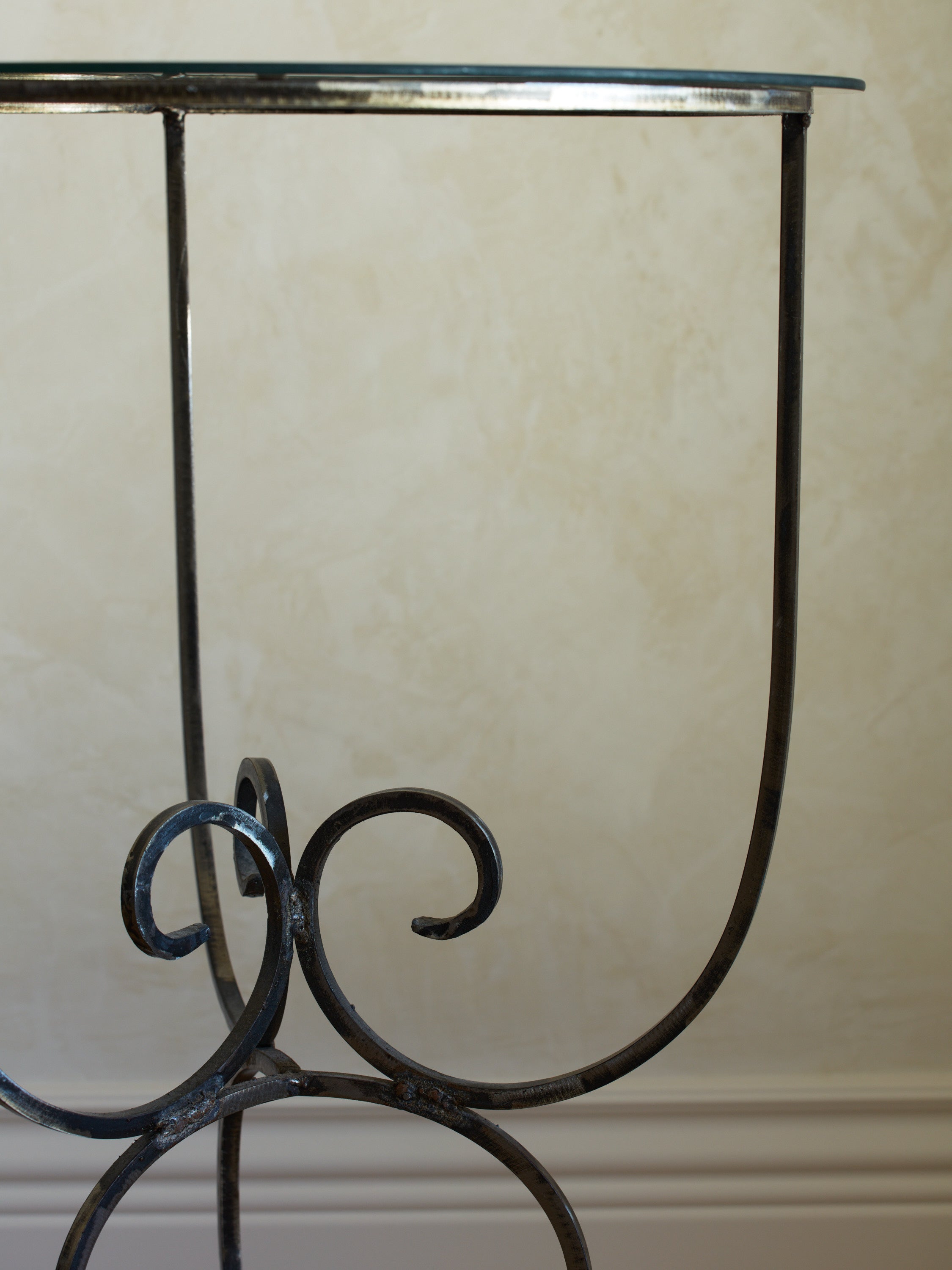 Wrought Iron Side Table with Glass Top