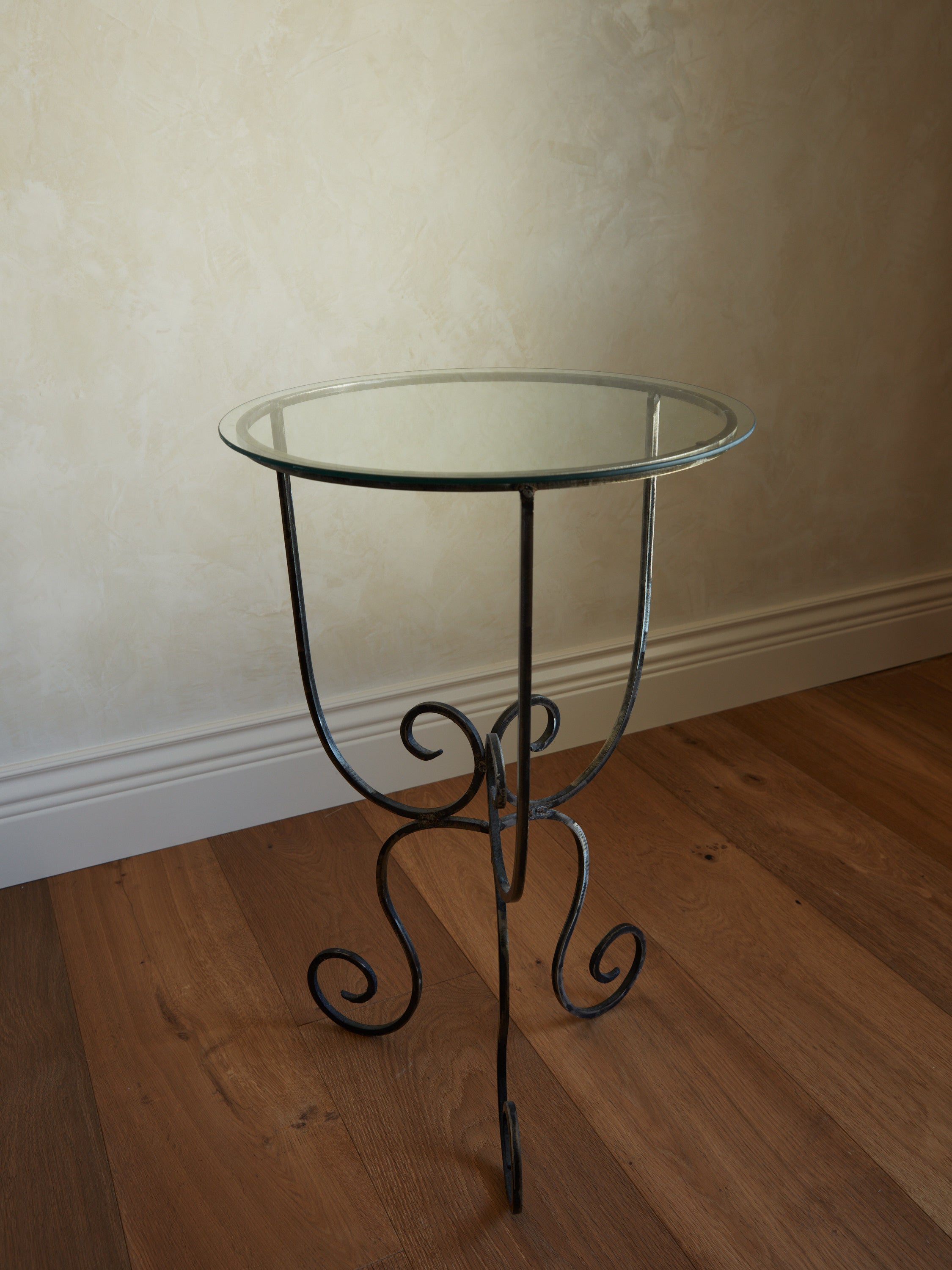 Wrought Iron Side Table with Glass Top