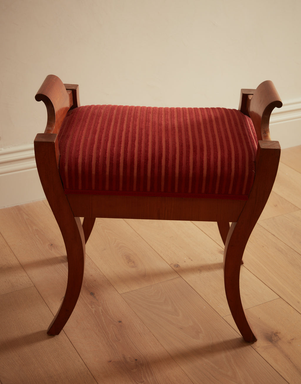Pair of Vintage Mahogany Benches with Red Velvet Upholstery
