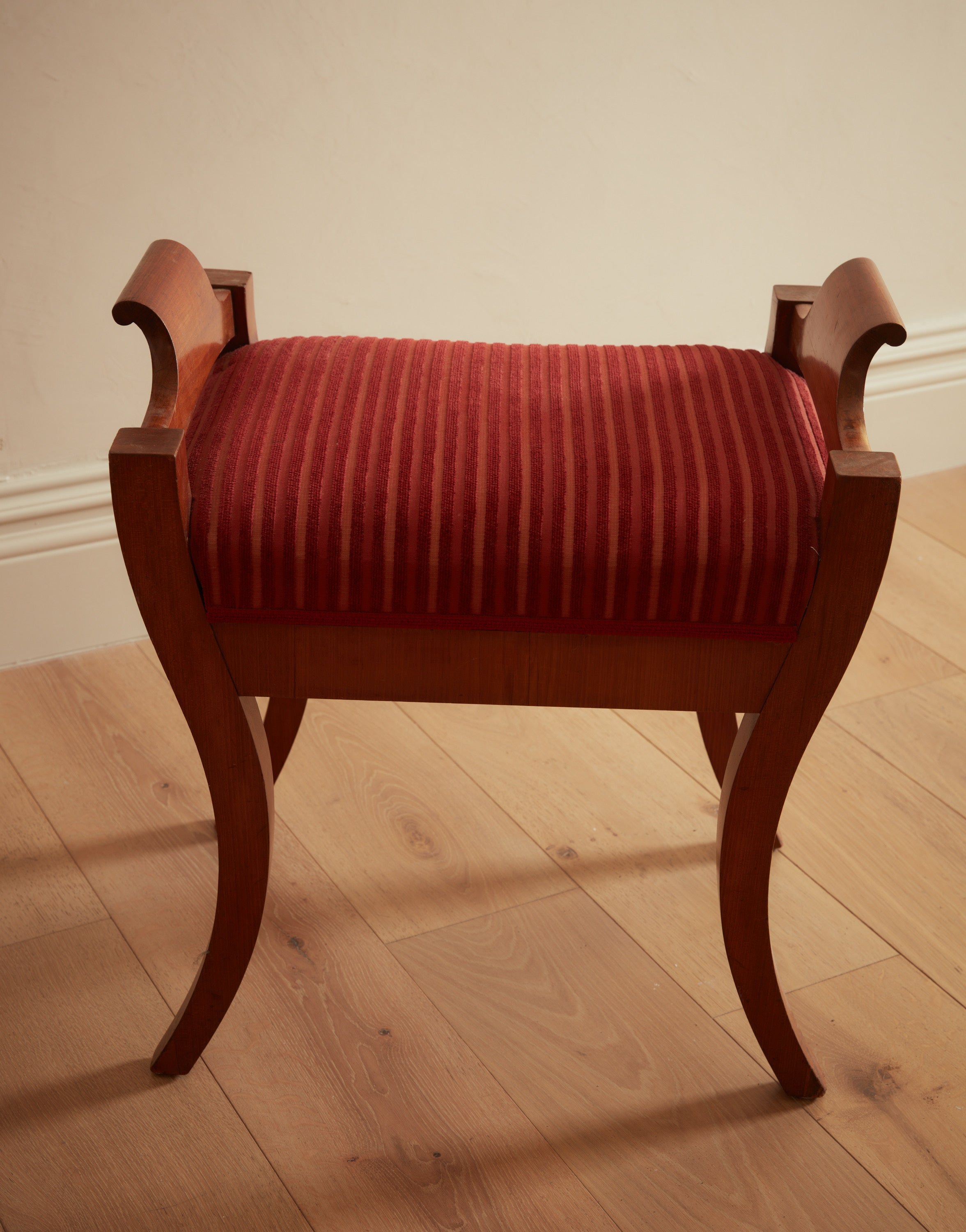 Pair of Vintage Mahogany Benches with Red Velvet Upholstery