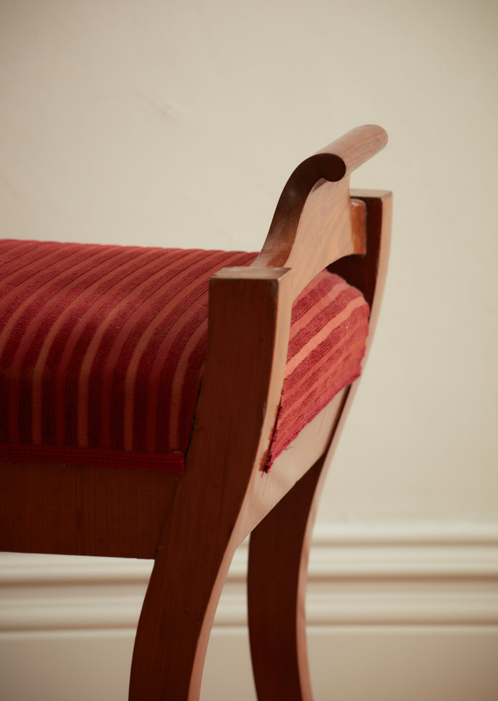 Pair of Vintage Mahogany Benches with Red Velvet Upholstery